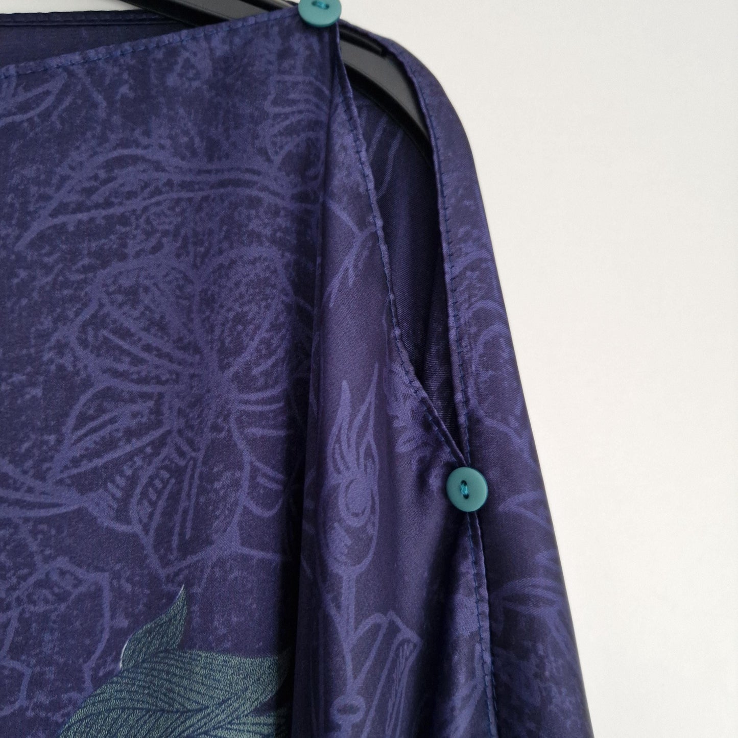 Navy blue, purple lotus flower, gold detail, Kaftan and dress, day to evening wear to, Beach Cover Up, free size