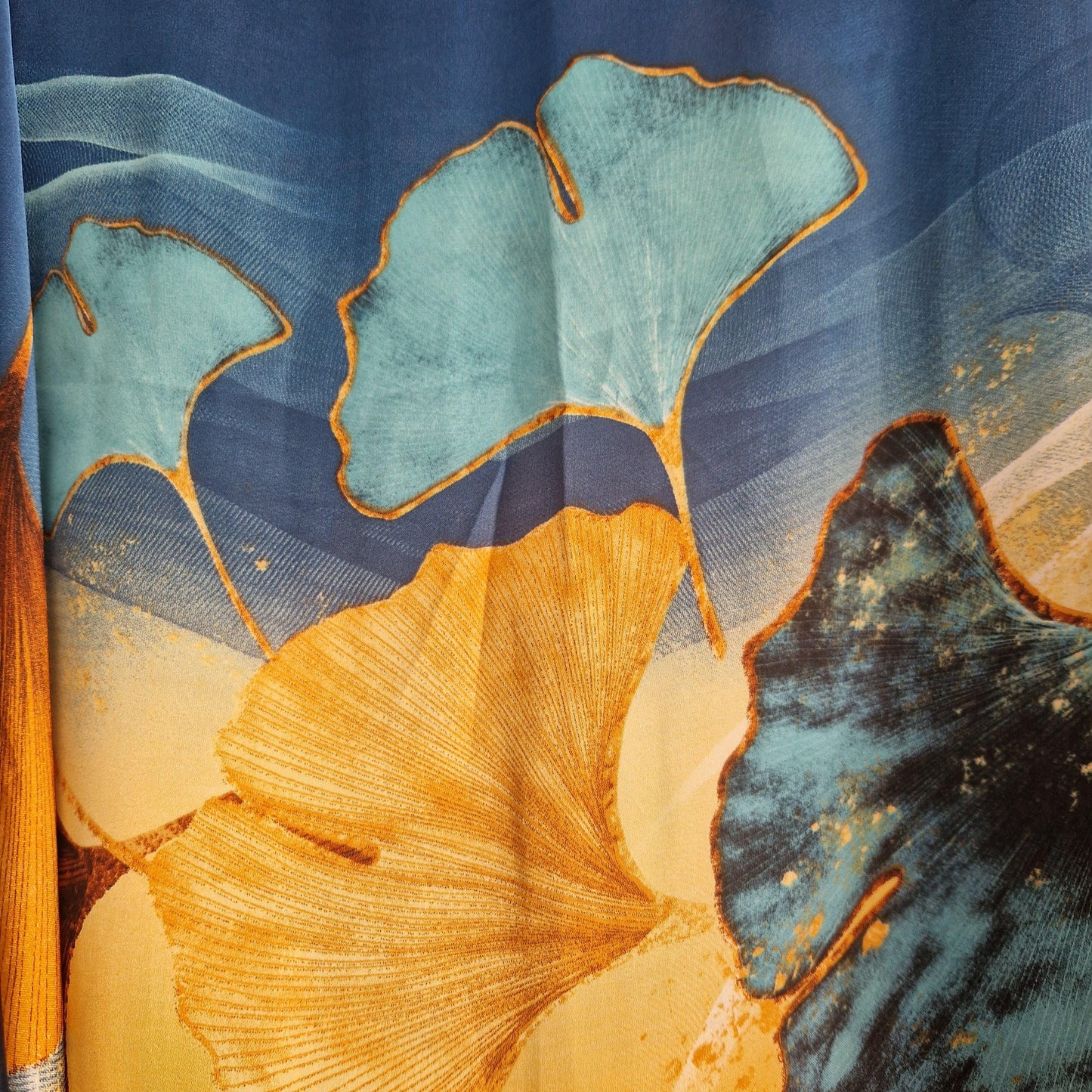 Turquoise Gold Ginko leaves, Kaftan and dress, day to evening wear to, Beach Cover Up, free size