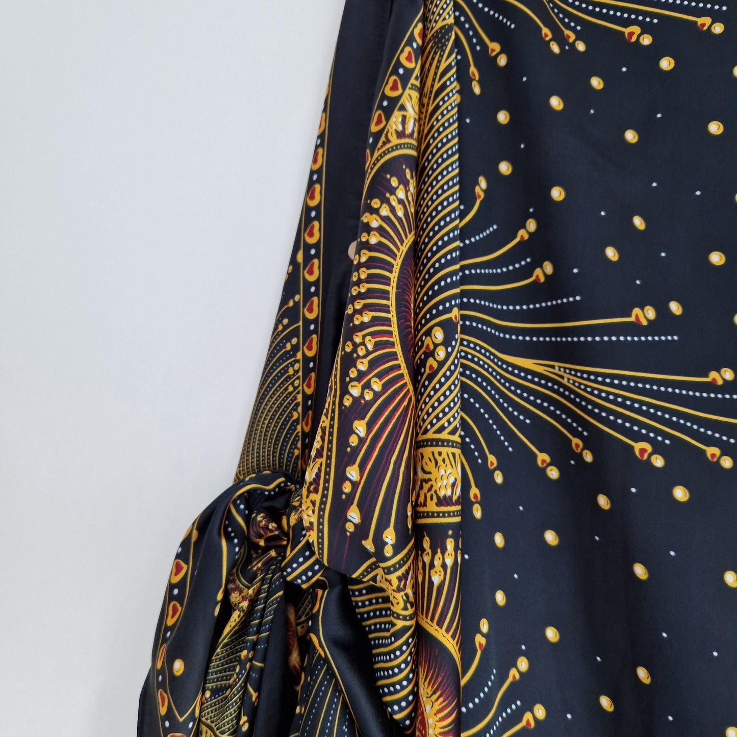 Black with Gold Paisley Eye detail, gold detail, Kaftan and dress, day to evening wear to, Beach Cover Up, free size