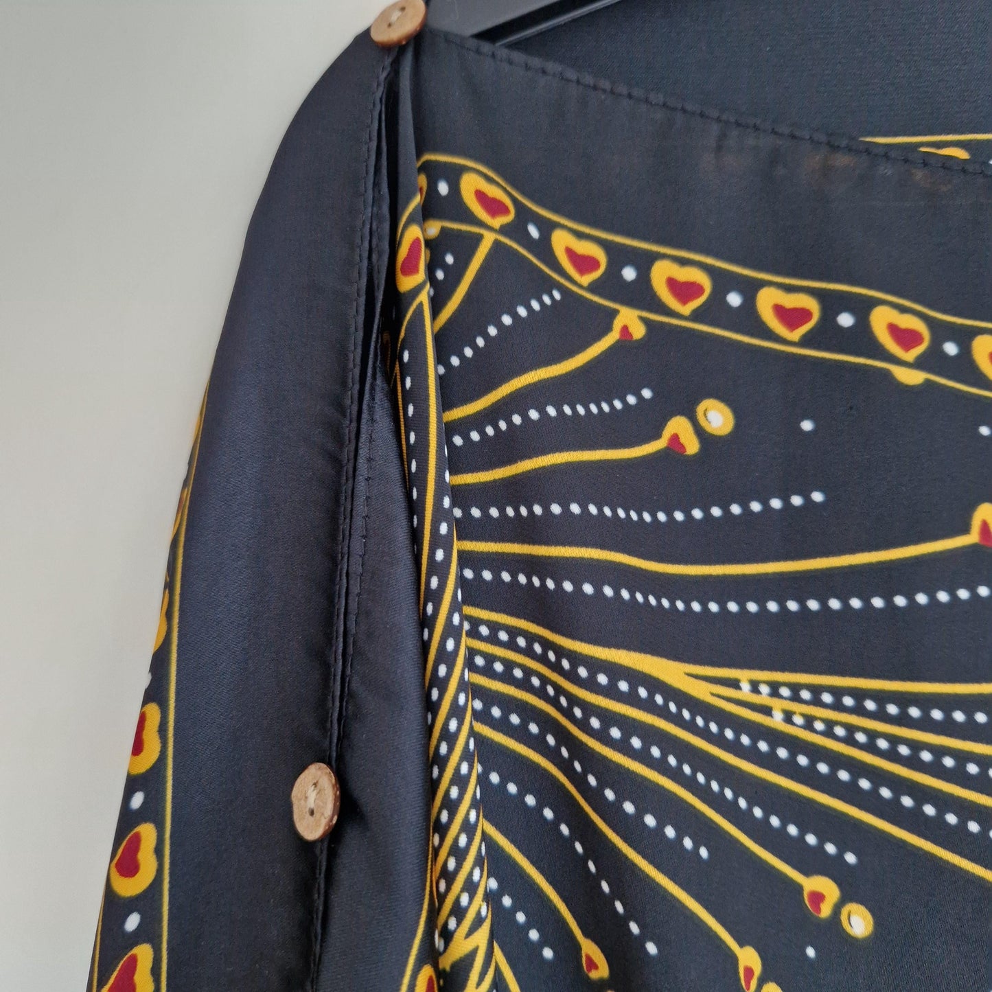 Black with Gold Paisley Eye detail, gold detail, Kaftan and dress, day to evening wear to, Beach Cover Up, free size