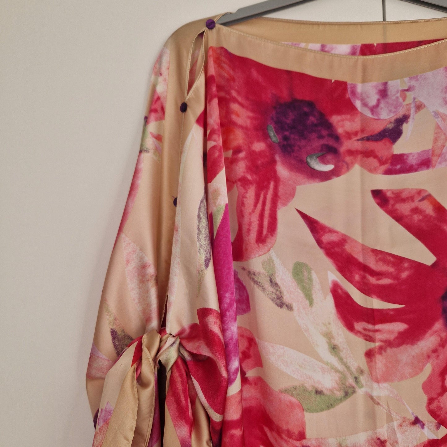 Pink floral on Champagne, Kaftan and dress, day to evening wear to, Beach Cover Up, free size
