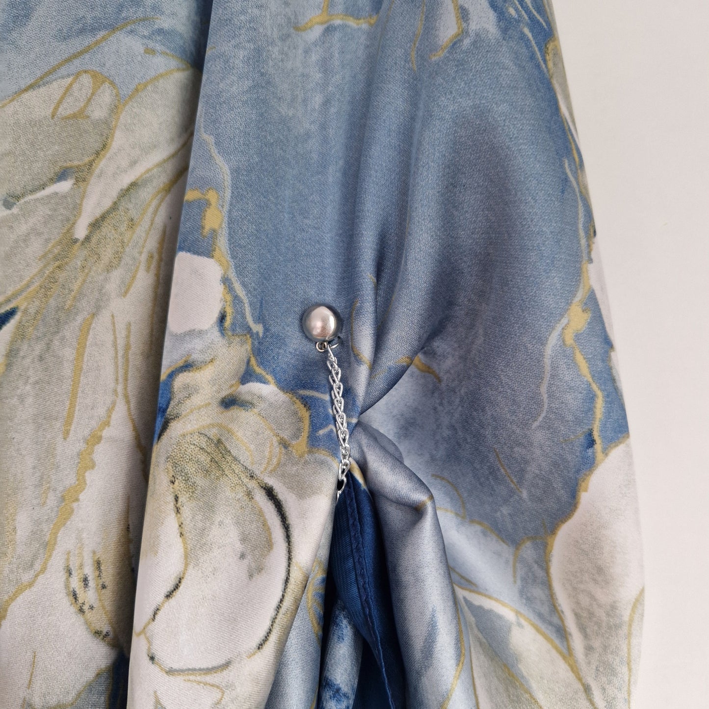 Handmade Boho-style multi-wear kaftan featuring a champagne robe and a blue border, crafted from a soft cotton-polyester blend.