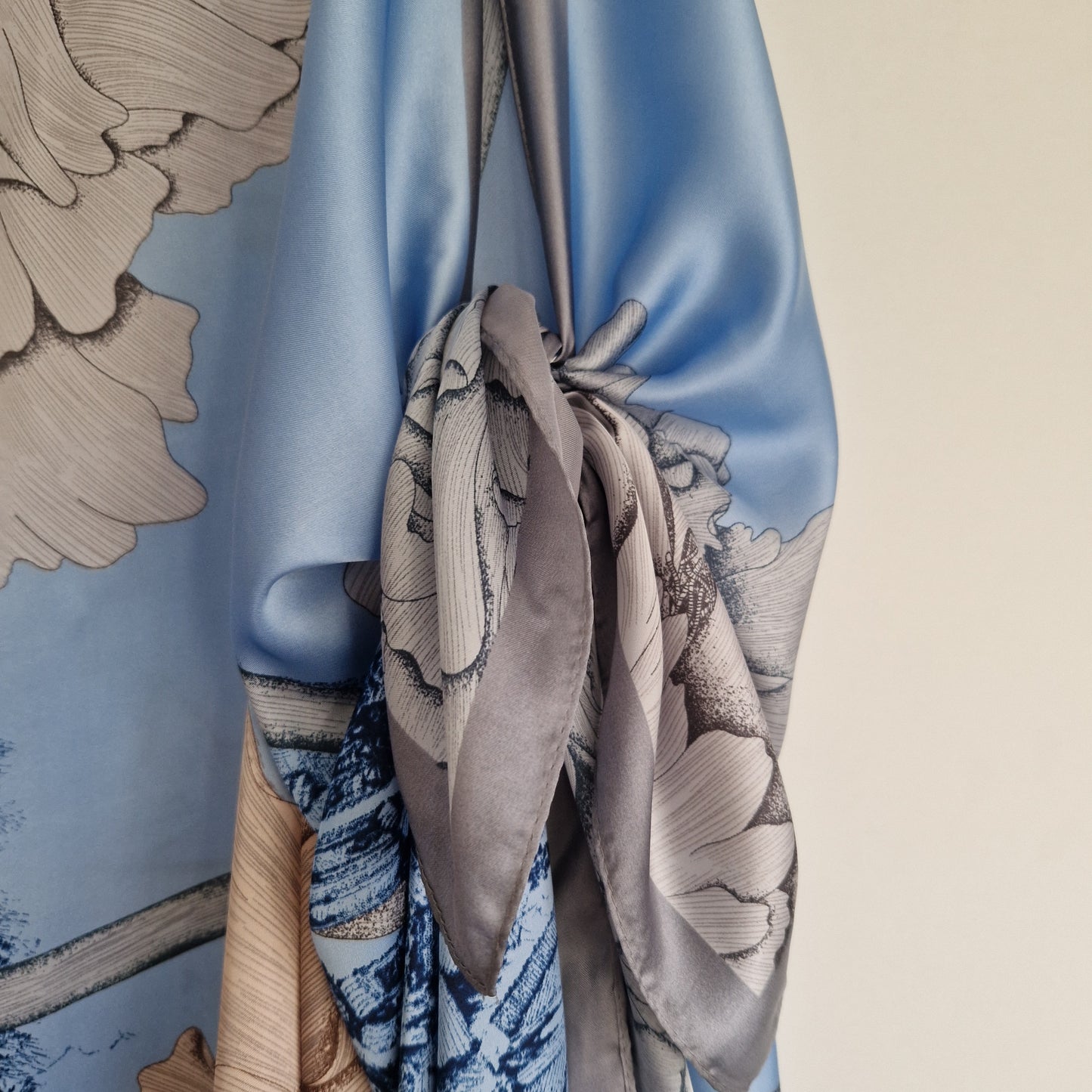 Handmade Boho-style multi-wear kaftan and a
silver border with sky blue coloured robe, with botanical, made from a soft cotton-polyester blend