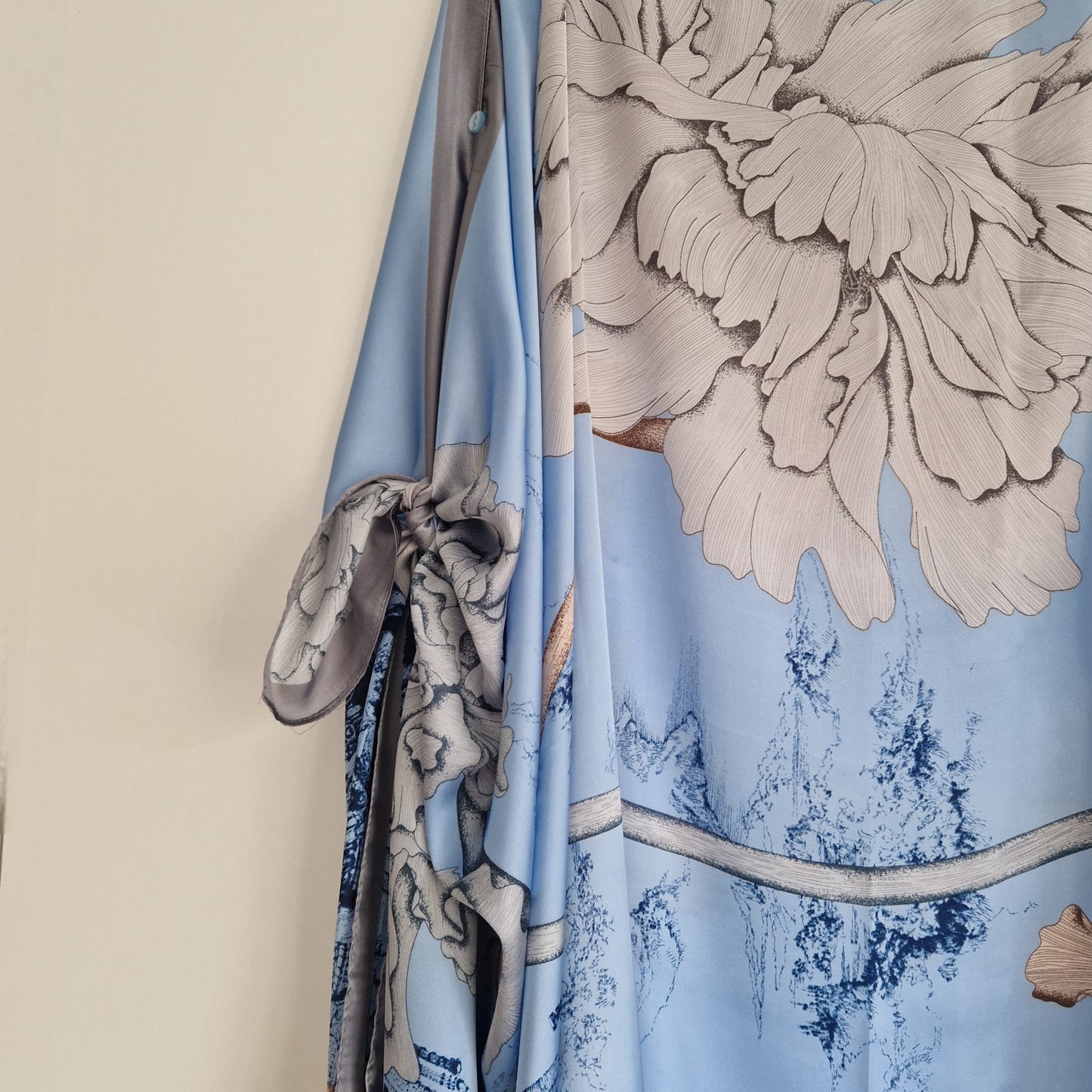 Handmade Boho-style multi-wear kaftan and a silver border with sky blue coloured robe, with botanical, made from a soft cotton-polyester blend