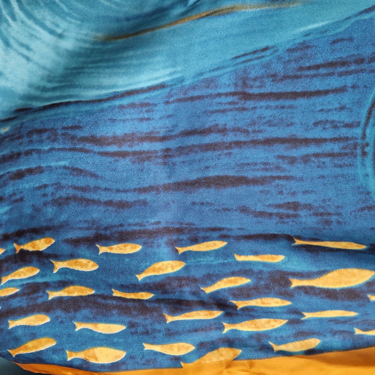 Handmade Boho-style multi-wear kaftan and a blue robe with a golden border, and with botanical, made from a soft cotton-polyester blend