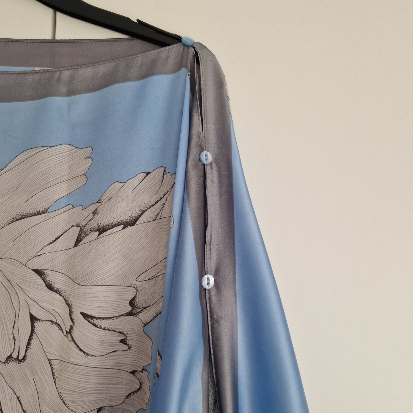 Handmade Boho-style multi-wear kaftan and a silver border with sky blue coloured robe, with botanical, made from a soft cotton-polyester blend