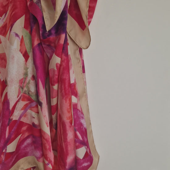 Handmade Boho-style multi-wear kaftan. with pink floral  on a champagne robe, with botanical, made from a soft cotton-polyester blend
