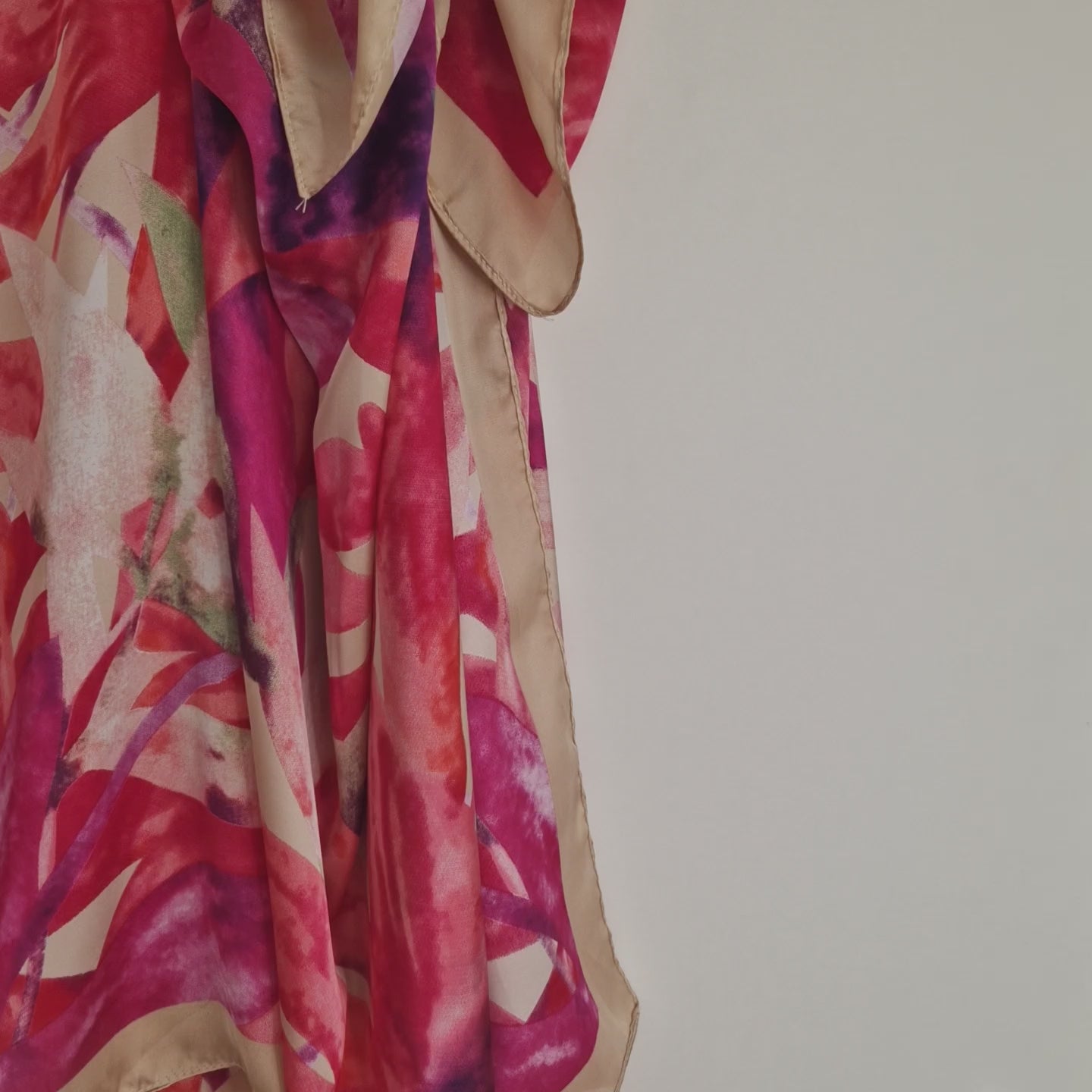 Handmade Boho-style multi-wear kaftan. with pink floral  on a champagne robe, with botanical, made from a soft cotton-polyester blend