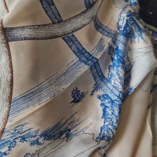Handmade Boho-style multi-wear kaftan. champagne and French blue with navy-blue  border, made from a soft cotton-polyester blend