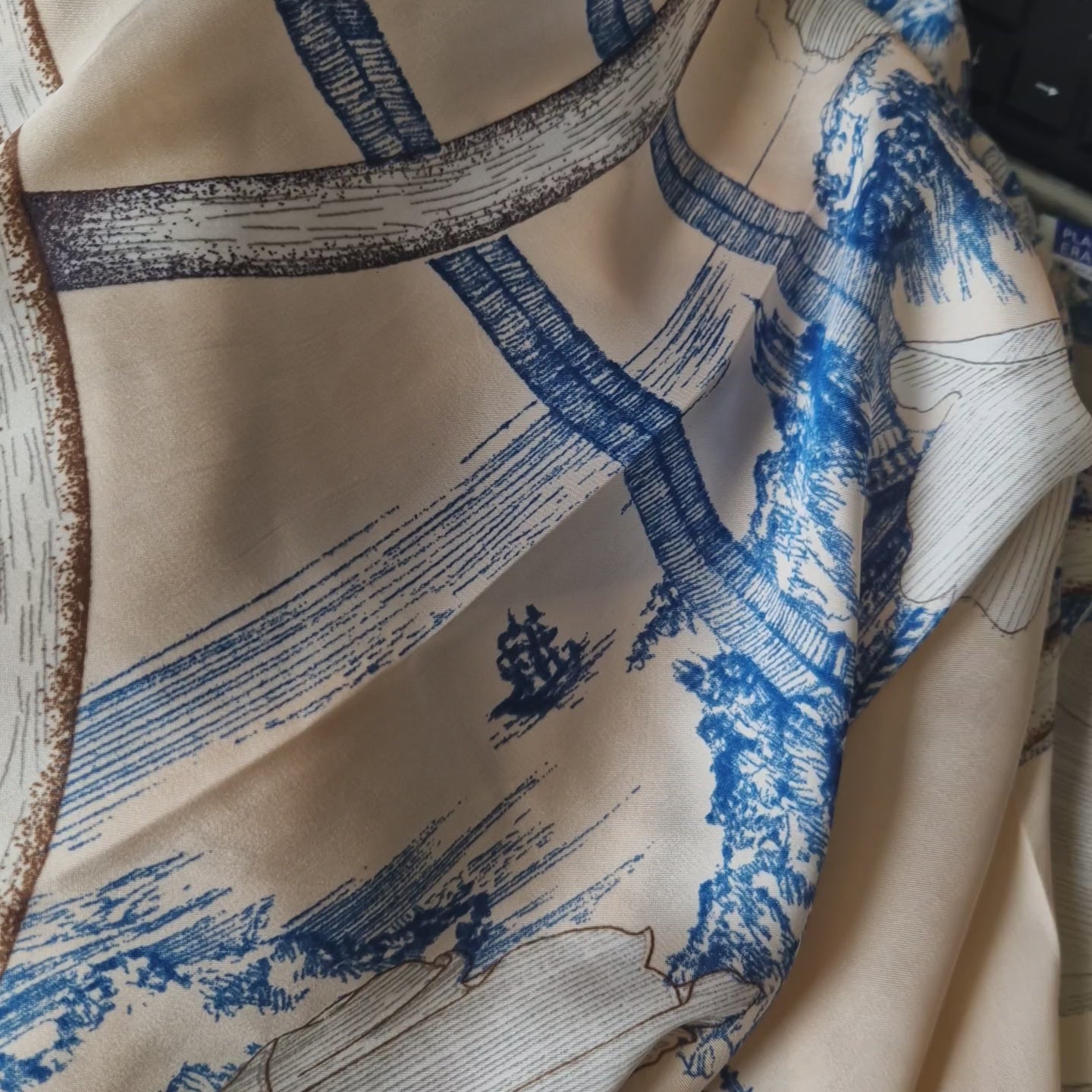 Handmade Boho-style multi-wear kaftan. champagne and French blue with navy-blue  border, made from a soft cotton-polyester blend