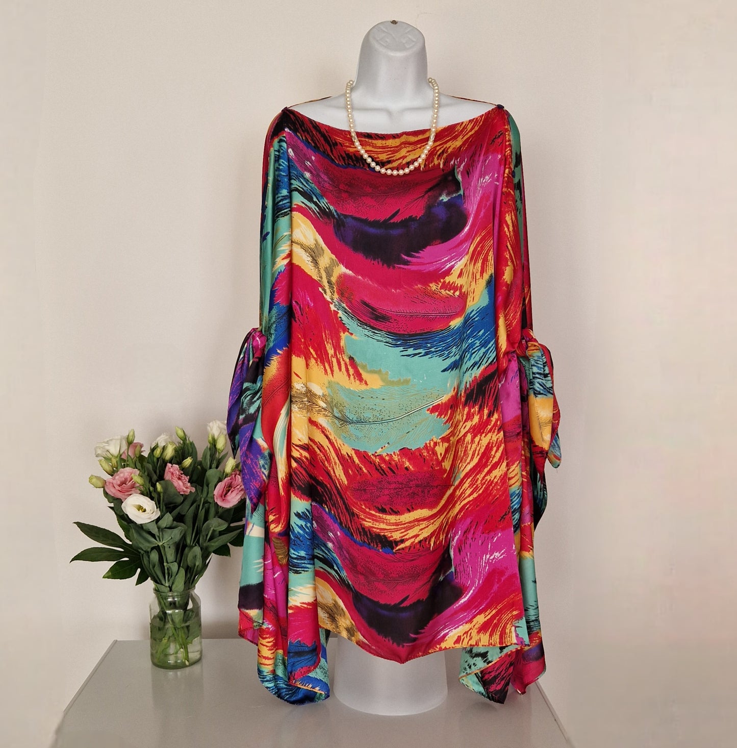 Handmade Boho-style multi-wear kaftan and robe  made from a soft cotton-polyester blend  in rainbow colours