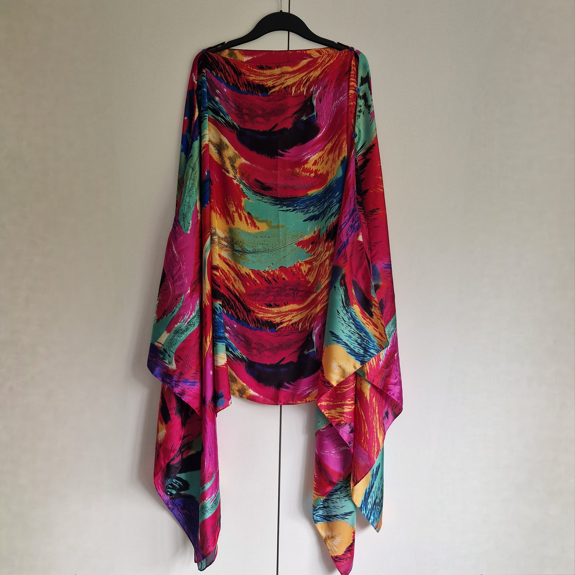 Handmade Boho-style multi-wear kaftan and robe  made from a soft cotton-polyester blend  in rainbow colours
