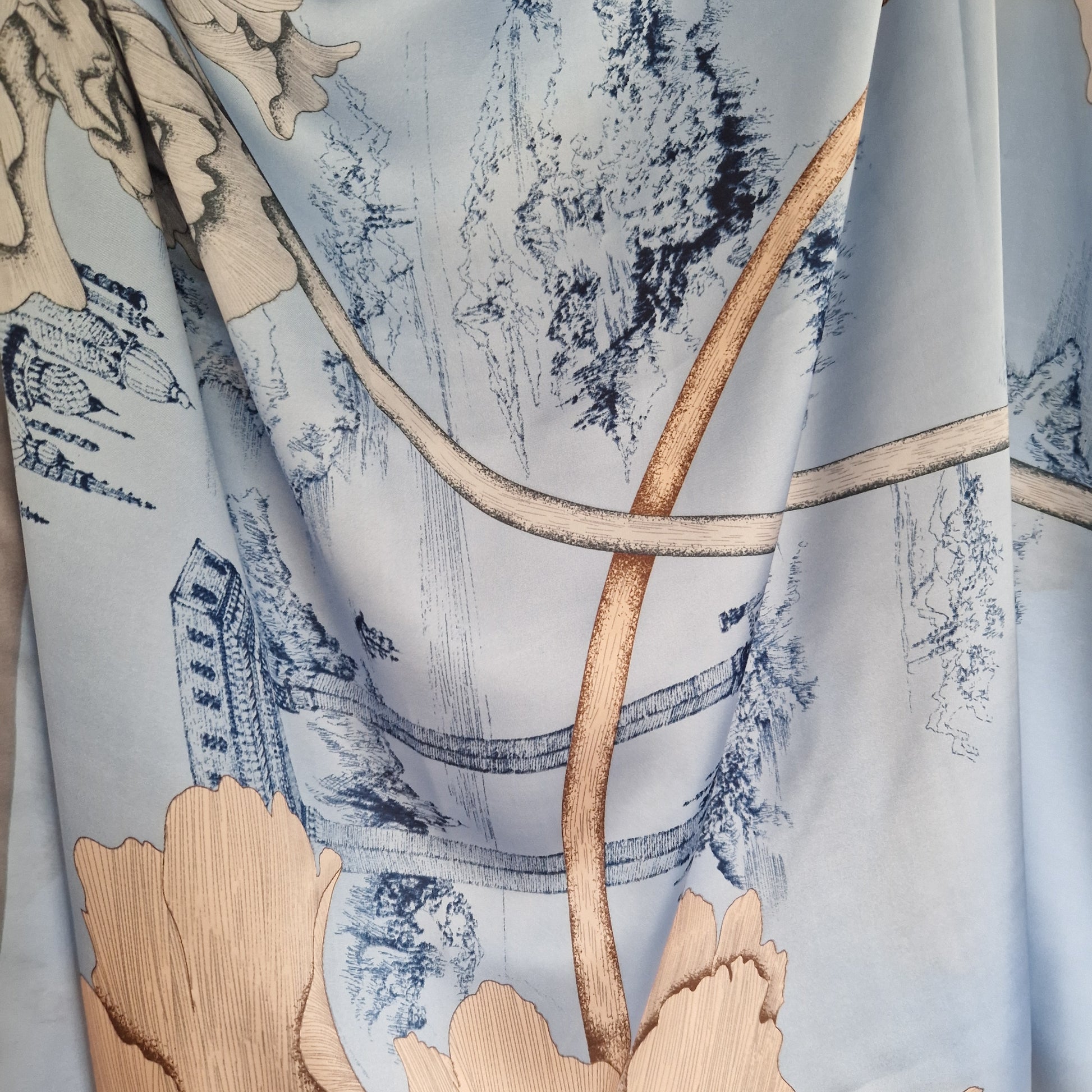 Handmade Boho-style multi-wear kaftan and a  
 silver border with sky blue coloured robe, with botanical, made from a soft cotton-polyester blend