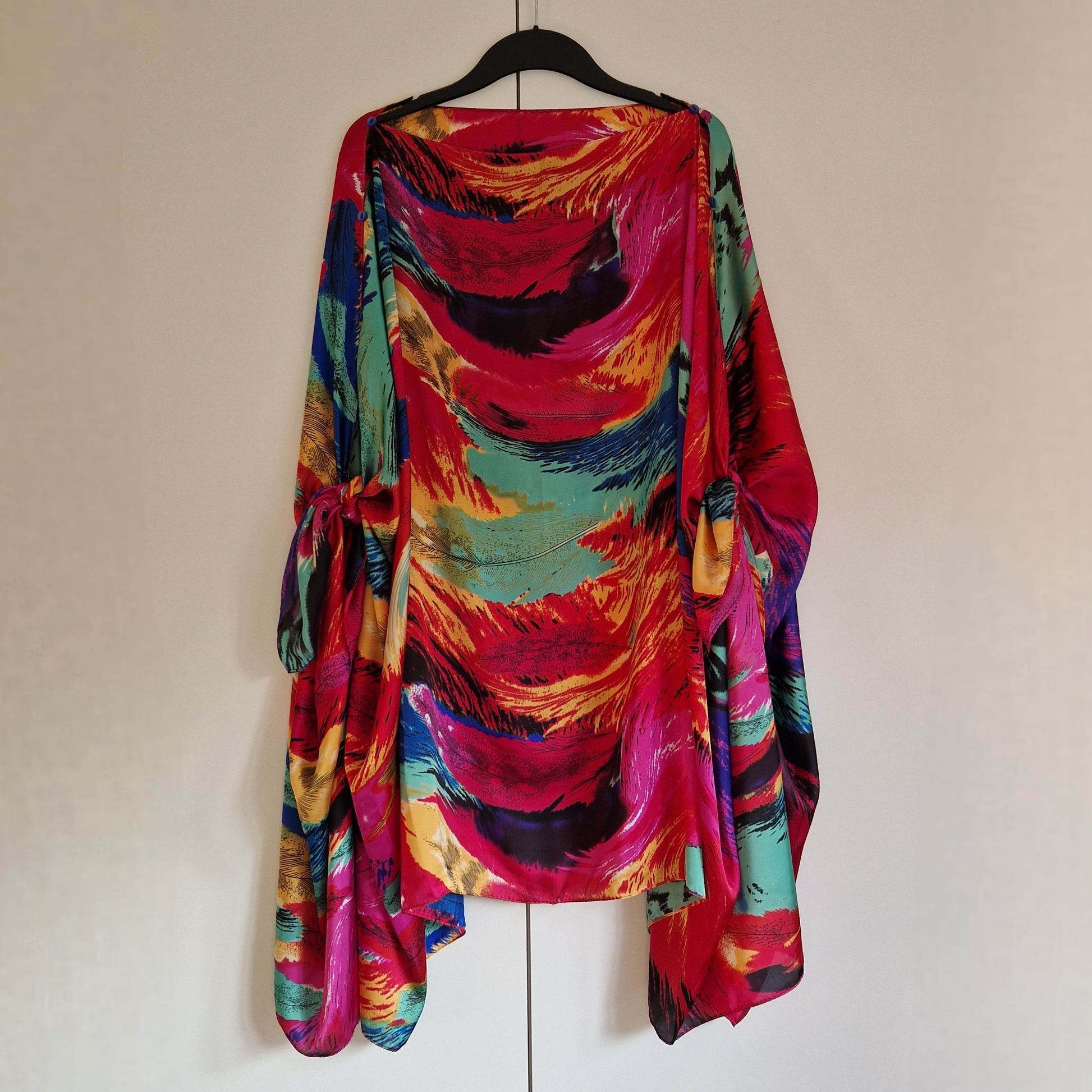 Handmade Boho-style multi-wear kaftan and robe  made from a soft cotton-polyester blend  in rainbow colours