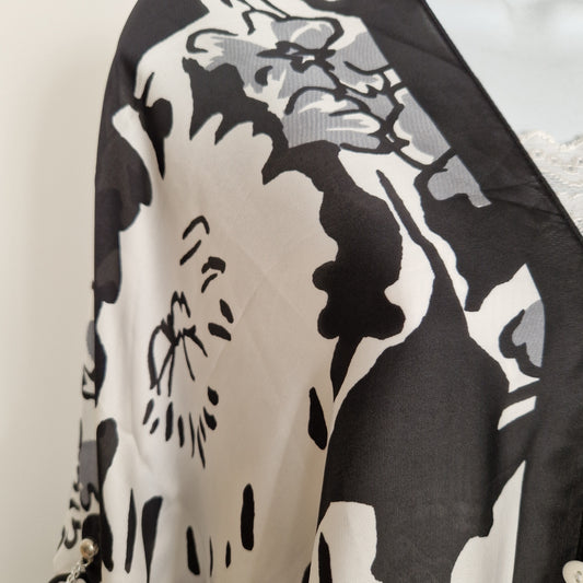 Handmade Boho-style multi-wear kaftan and robe in black and white   made from a soft cotton-polyester blend 